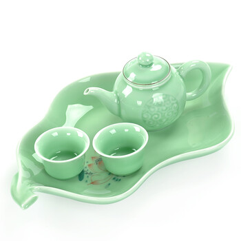 唐丰 干泡青瓷一壶二杯茶具套装功夫茶具茶杯带手绘茶托盘TF2719 祥瑞套装