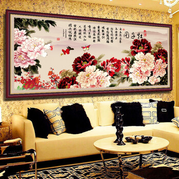 
                                        尚世纪钻石画十字绣3d客厅大画 5D钻石画圆钻花开富贵钻石绣牡丹图 十字绣满绣180*79cm 丝线                