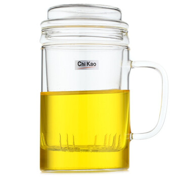 
                                        奇高茶杯 玻璃花果茶杯带过滤茶漏泡茶杯(400ml)带盖耐热玻璃滤茶杯 CK-101A                