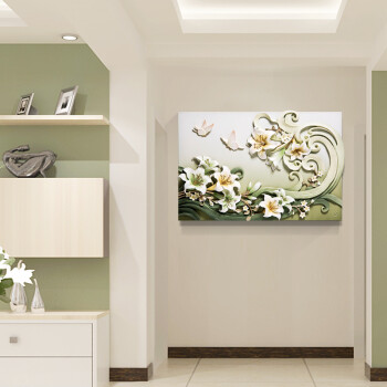 
                                        福雕家饰 现代装饰画 客厅餐厅植物花卉无框画 餐厅走廊壁画 手绘浮雕画 春之百合香 咖色 64.5*42.5                