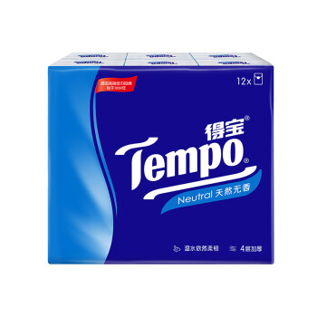 得宝(Tempo) 手帕纸 迷你4层加厚7张*12包 天然无味