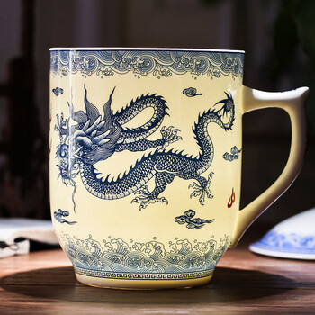 鹏博带盖茶杯景德镇陶瓷杯瓷器杯子 办公杯会议杯 霸王杯礼盒装 霸王杯  飞龙在天