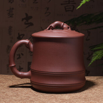 
                                        茗臣尚品 宜兴紫砂杯茶具 圆竹杯  全手工茶杯500毫升 清水泥                