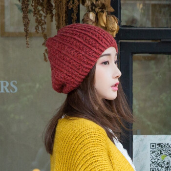 新款毛线帽子女冬天韩版贝雷帽针织帽子手工可爱优雅保暖编织帽 墨