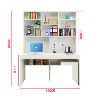 眯逸咪 电脑桌带书柜一体台式桌子经济型学生学习桌家用简约书桌书架