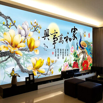
                                        K-S家和万事兴十字绣精准印花客厅新款画系列十字绣孔雀牡丹玉兰 3股绣 丝线大版 全绣 绣布尺寸190x75厘米                