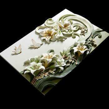 
                                        福雕家饰 现代装饰画 客厅餐厅植物花卉无框画 餐厅走廊壁画 手绘浮雕画 春之百合香 咖色 64.5*42.5                