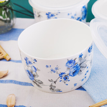 微波炉冰箱专用 韩式保鲜碗四件套 保鲜盒 四件套 密封 微波碗 陶瓷 便当盒 厨房餐具 蓝色妖姬
