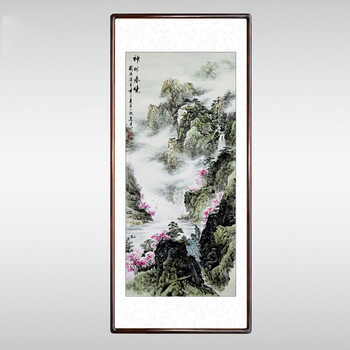 
                                        泓砚（HONGYAN） 国画山水画竖幅条幅水墨聚宝盆玄关客厅装饰画 三尺卷轴60*150cm/幅                