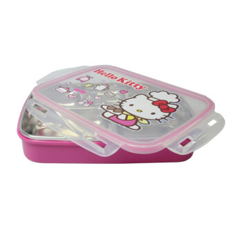 乐扣乐扣hello kitty不锈钢儿童学生餐盒分隔便当饭盒LKT472 LKT472带底座-送包