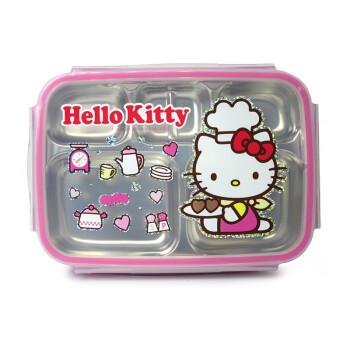 乐扣乐扣hello kitty不锈钢儿童学生餐盒分隔便当饭盒LKT472 LKT472带底座-送包
