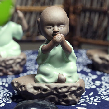 
                                        金镶玉 茶具配件 三不小和尚茶宠 汝窑紫砂茶艺摆件                