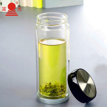 
                                                            富光双层玻璃杯子透明带盖泡茶杯便携水晶杯商务办公杯茶叶杯 320ml 型号x110-320                