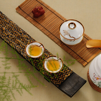 
                                                            壹品缘 纯手工竹编茶盘 茶托 杯托 干泡盘竹木茶盘 茶具 茶道配件 有边                