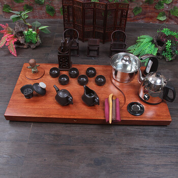
                                        森煜 黑檀木茶具组合套装茶盘四合一功夫茶具全套  双炉自动上水 多种款式茶具可选 整木四合一花好月圆80*40全套装                