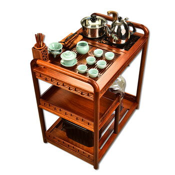 金灶KW-6300小茶桌带轮可移动茶车全实木泡茶车茶台茶具 古花木茶车+梅子清茶具