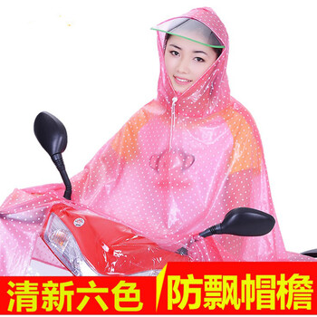 
                                        雨衣电动车摩托车自行车透明大帽檐雨披加大加厚男女透明时尚水晶 绿色                