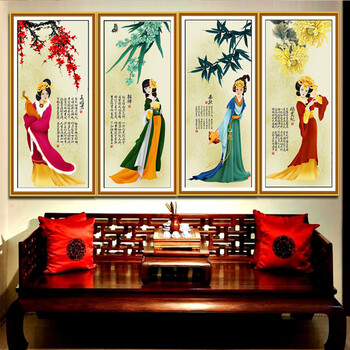 5D钻石画十字绣钻石绣贴钻画圆钻客厅四大美女天香倾国倾城 5D高清钻石画四大美女一套 11ct