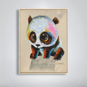 印象斑斓 熊猫宝贝 原创可爱动物纯手绘油画 创意礼品 儿童房三联装饰