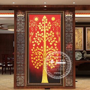 
                                        驿尚东南亚泰式装饰画玄关油画手绘抽象画菩提树竖版走廊壁画挂画 红色 80*170                