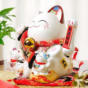 
                                        金石工坊招财猫摆件大号千客万来开业乔迁礼品创意商务 办公室工艺品装饰摆件电动摇手招财猫                