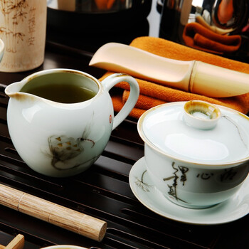束氏青瓷窑变清心茶壶公道杯品茗杯整套茶具茶盘功夫茶具套装 003820