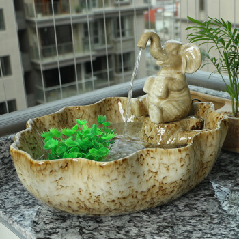 
                                        聚宝盆 小象流水摆件 陶瓷室内流水加湿器装饰品/吉象如意 吉象如意                