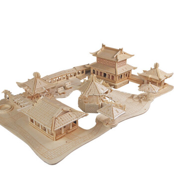 玩具立体拼插木质木制3d立体拼图古建筑四合院拼图天坛积木拼装模型