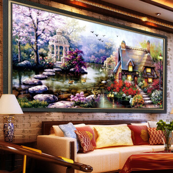 
                                        钻石画十字绣客厅新款钻石十字绣钻石绣卧室风景钻石画满钻砖石点钻石画贴钻十字绣花园小屋山水画 80*45cm魔方圆钻满钻升级版26切面更闪亮                