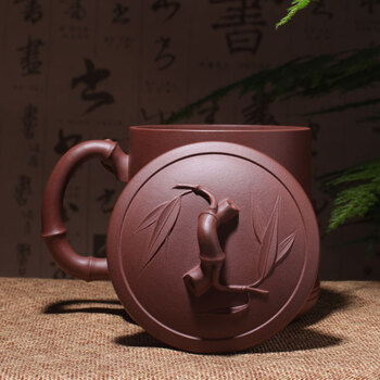 
                                        茗臣尚品 宜兴紫砂杯茶具 圆竹杯  全手工茶杯500毫升 清水泥                