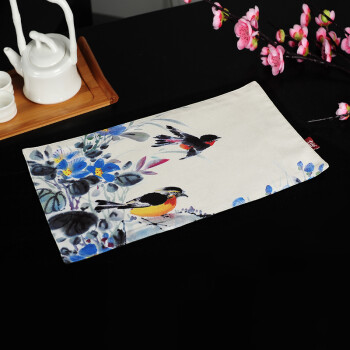 
                                        吉祥家 新中式餐垫加厚隔热垫 鹂语芳菲 水墨花鸟餐桌垫子创意餐厅西餐垫碗垫盘垫杯垫桌垫子 餐垫燕歌行-墨色底25*43cm                