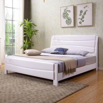 全实木床 橡木家具1.2单人1.5公主1.8米床头高箱大双人床批发 白色 1.