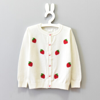 新款儿童毛衣外套薄款女童羊绒衫宝宝羊毛衫开衫小童针织衫 白色 草莓