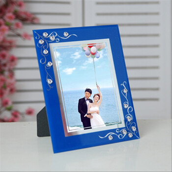 玻璃相框透明摆台 水晶相框7/8/10寸镜框 儿童婚纱照片相架蝶恋花 透明 8寸横竖可摆