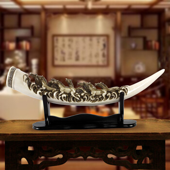 
                                        靓莎莎动物仿真象牙装饰摆件办公室客厅书柜玄关门新婚乔迁霸气工艺艺术品礼物 普通底座  八马  高度  22CM                