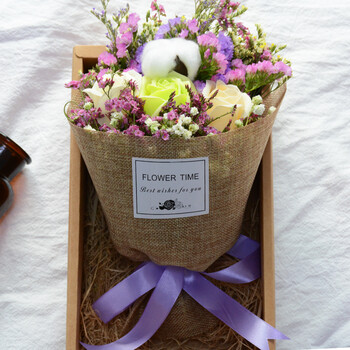 真花勿忘我玫瑰香皂花闺蜜友情生日礼物 淡雅玫瑰款组合花束 干花包