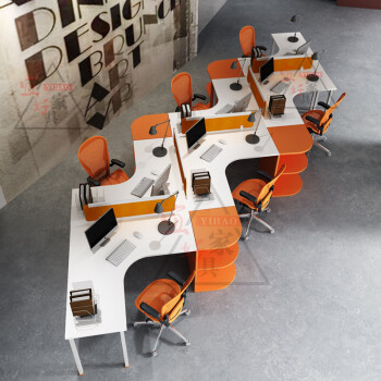 职员办公桌6人位办公家具创意简约异形工作位员工桌屏风5办公桌椅