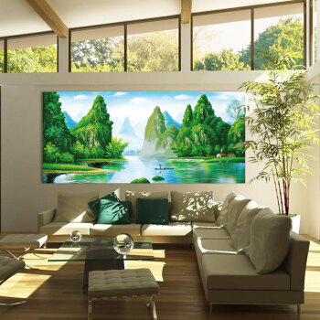 
                                        钟爱一生 5d钻石画圆钻十字绣客厅新款大幅钻石绣贴钻画风景山水画2迎客松大版 魔方钻银光布 春意盎然1.8米                