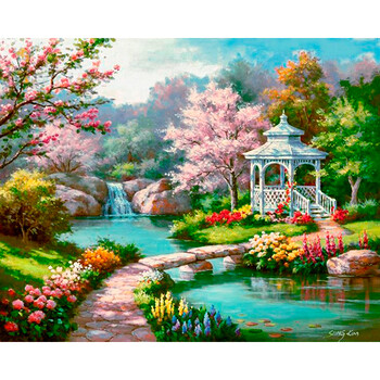 缀星diy钻石画 手工点钻绣 贴钻十字绣 魔方圆钻钻石画 风景亭子 卧室