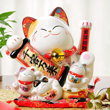 
                                        金石工坊招财猫摆件大号千客万来开业乔迁礼品创意商务 办公室工艺品装饰摆件电动摇手招财猫                