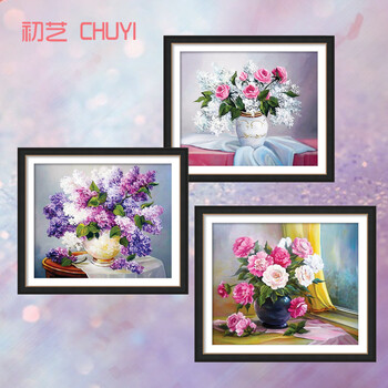 
                                        初艺 满钻新款5D魔方钻石画客厅花卉花草迷恋三联插花花瓶砖石秀餐厅水钻圆钻粘贴钻十字绣 5D 迷恋2尺寸55X48cm                
