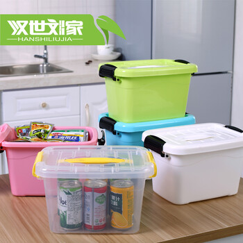 
                                        塑料手提收纳箱整理箱 衣物收纳盒 物品百纳箱零食玩具储物箱 大中小号 无味 透明收 大号24L蓝色                