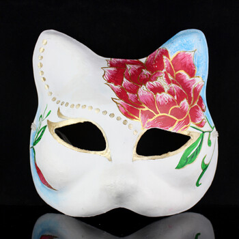 
                                        仕彩 万圣节手工绘画动物纸浆狐狸脸谱面具白DIY儿童手绘纸空白马勺 全脸 女                