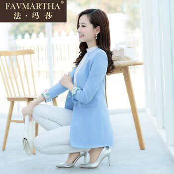 FAVMARTHA/法玛莎韩版修身女士长袖休闲西服外套上衣女22 紫色 L