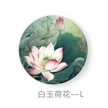 荷花装饰画圆形挂画客厅墙画新中式禅意壁画现代简约