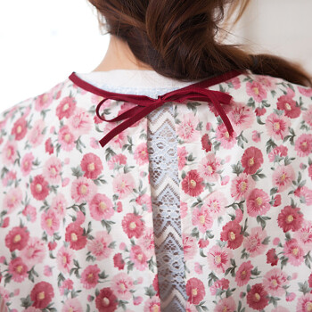 馨颜 围裙长袖反穿罩衣女有袖工作服 花儿朵朵