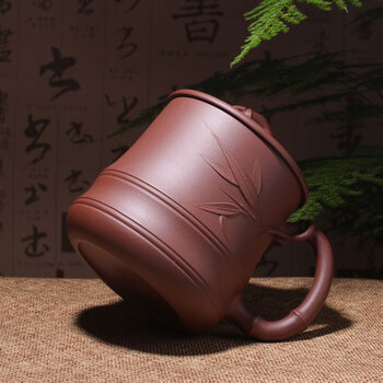
                                        茗臣尚品 宜兴紫砂杯茶具 圆竹杯  全手工茶杯500毫升 清水泥                