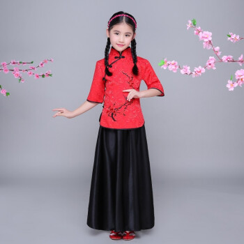 公主裙古筝表演服古代唐装汉服贵妃服小女孩古装 红色衣服黑色裙子