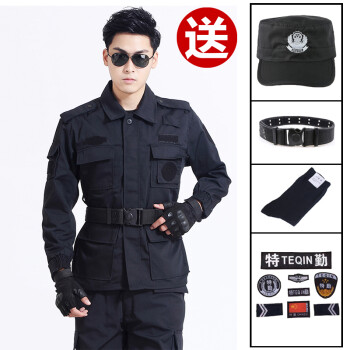 黑色作训服安检特勤服长短袖套装防静电网格特训服特战服 特警执勤服