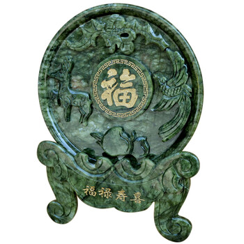 岫玉坐盘看盘 现代中式办公室桌面书房摆件 乔迁工艺礼品家居装饰摆设 